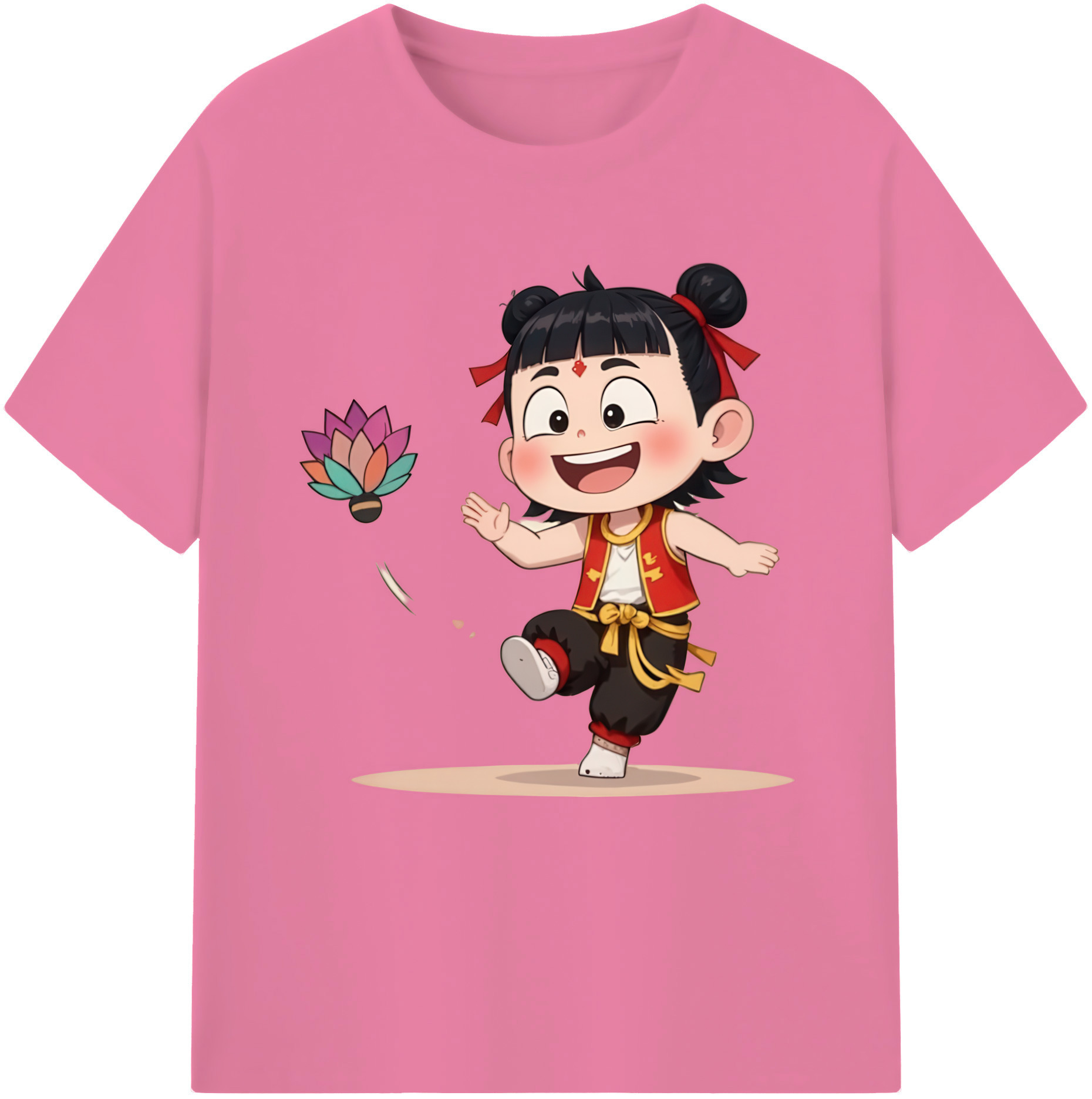 （画像用） Ne Zha 2 ナタ 魔童の大暴れ 綿100％半袖Tシャツ（フロントプリント）